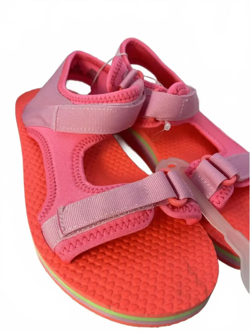 Girls Summer Strap Sandals Old Navy Pink & Coral Adjustable Big Kid Size 5 Shoes